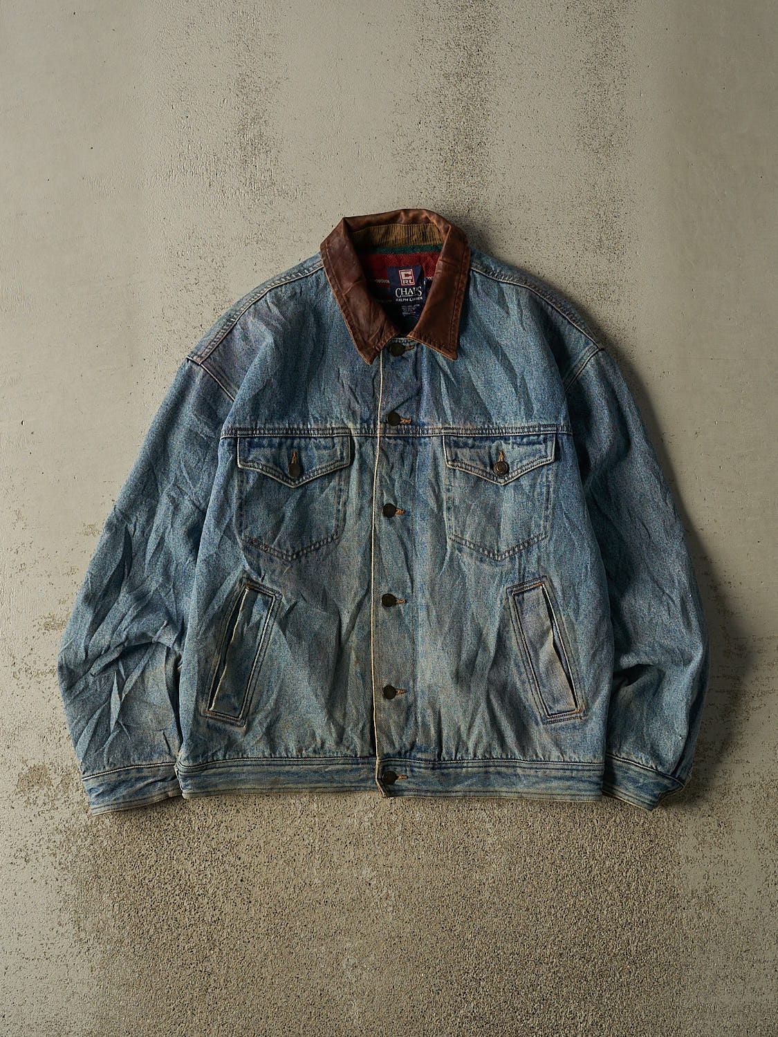 Vintage 90s RARE Light Wash Chaps Ralph Lauren Blanket Lined Denim Jacket (M/L)