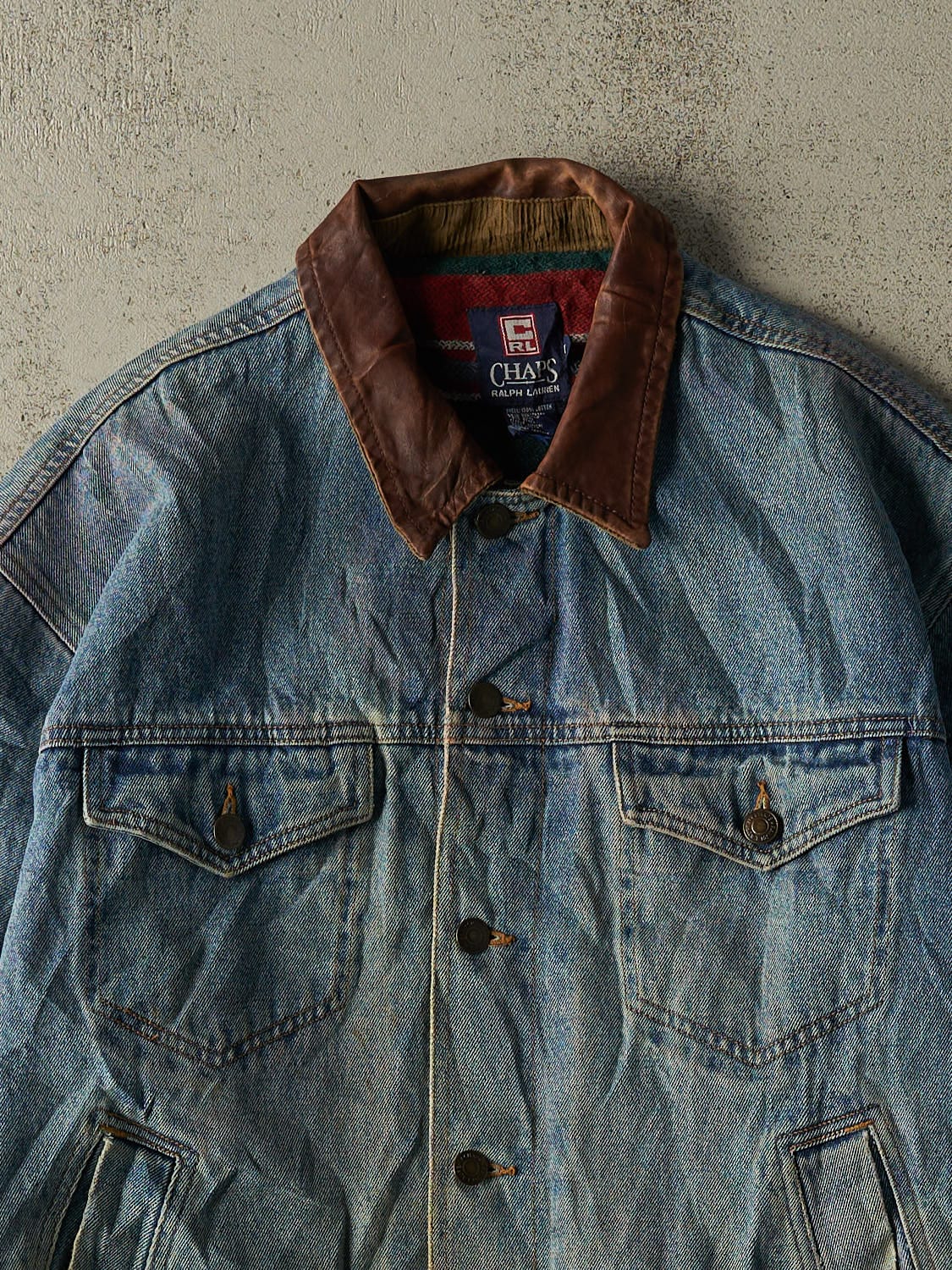 Vintage 90s RARE Light Wash Chaps Ralph Lauren Blanket Lined Denim Jacket (M/L)