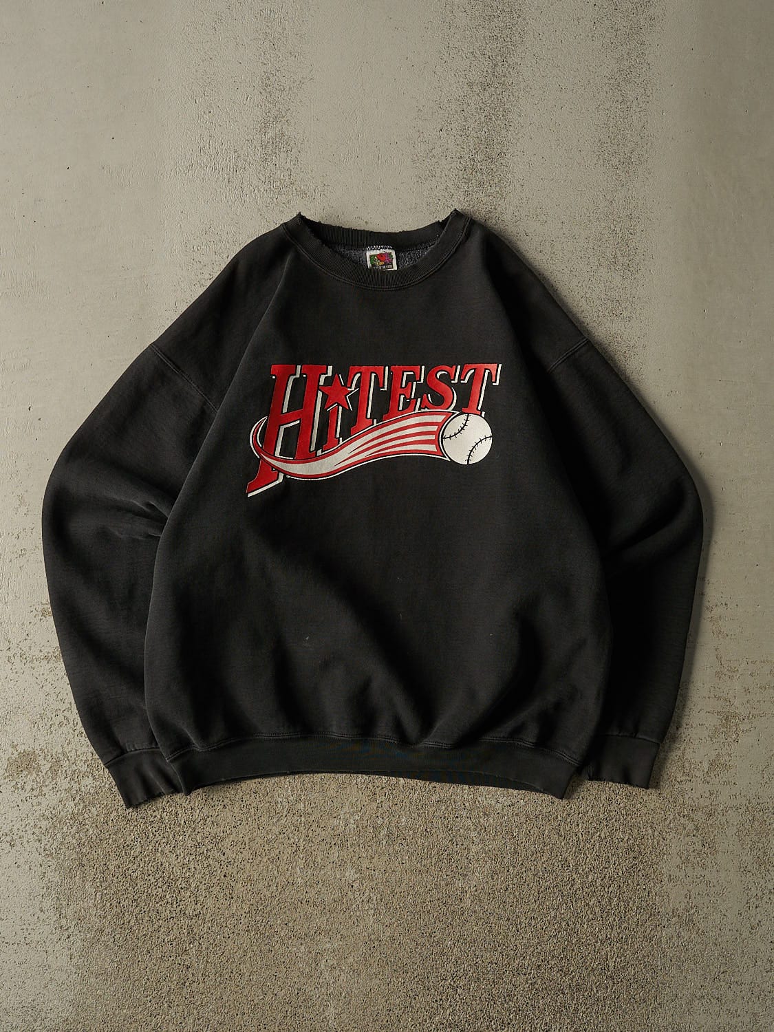 Vintage 90s Faded Black Hi Test Baseball Crewneck (L/XL)