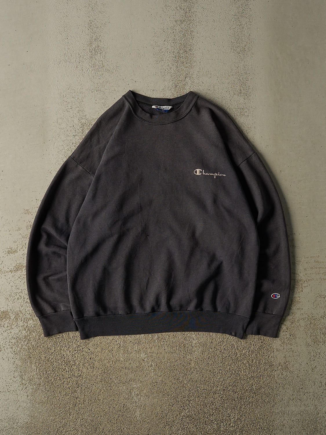 Vintage 90s Charcoal Grey Champion Logo Crewneck (L/XL)