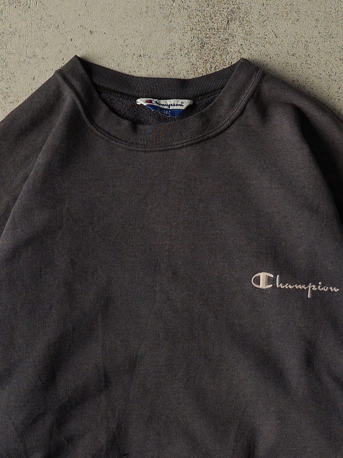 Vintage 90s Charcoal Grey Champion Logo Crewneck (L/XL)