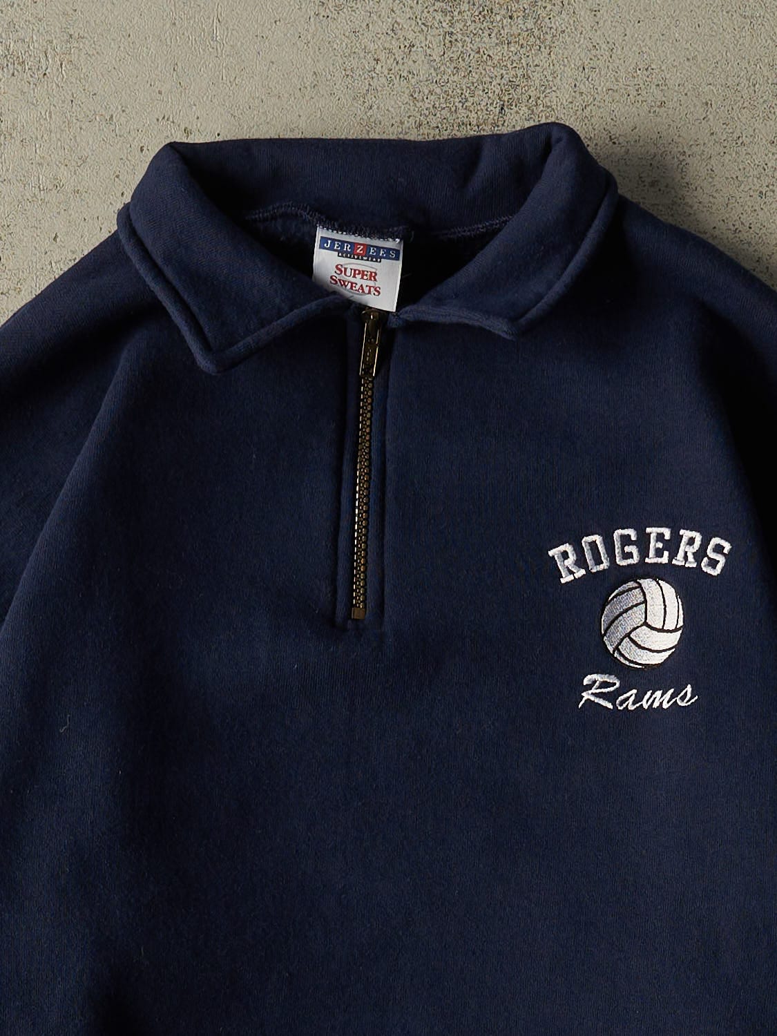 Vintage Y2K Navy Blue Rogers Rams Volleyball Embroidered Quarter Zip (S/M)