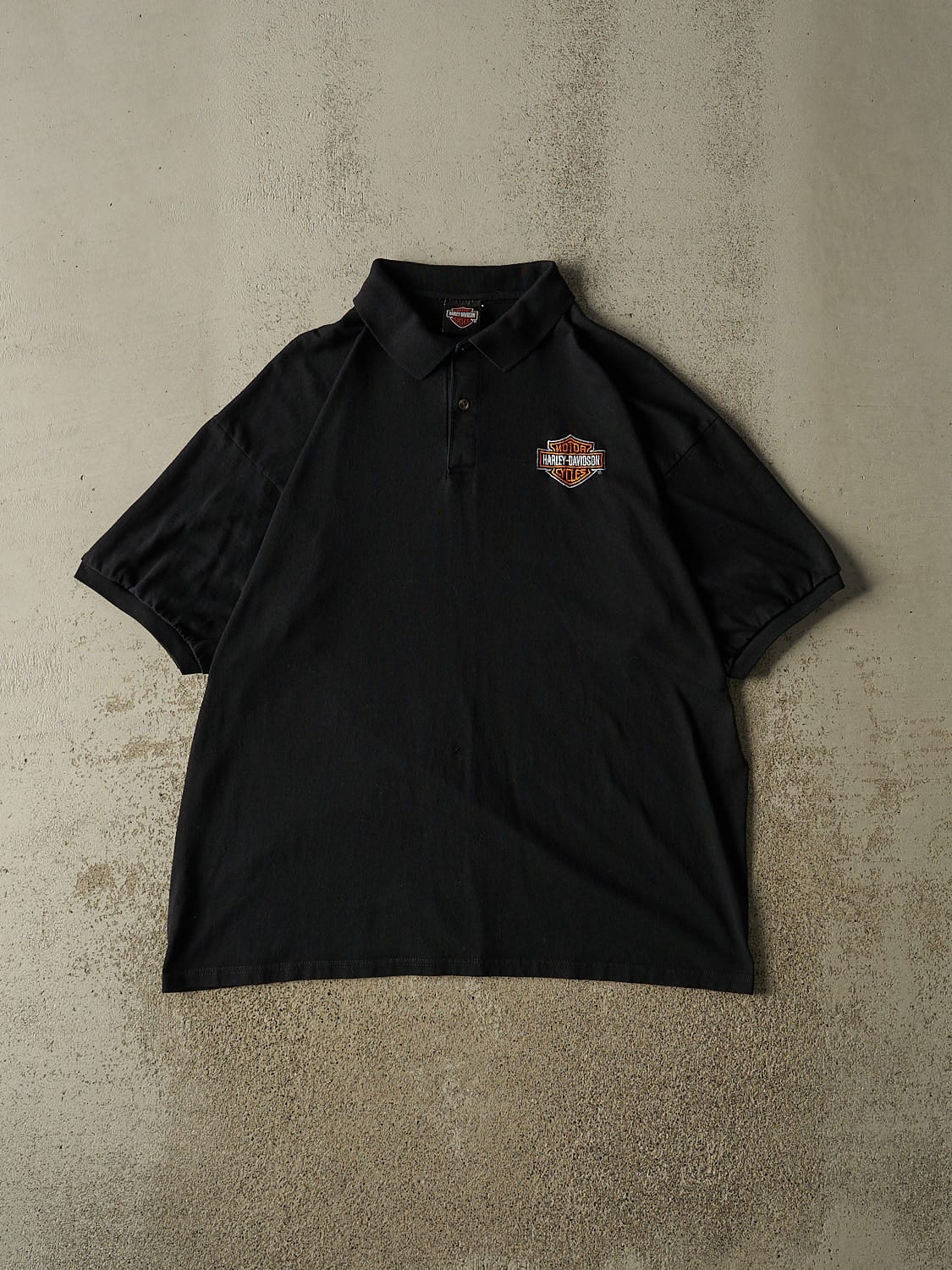 Vintage 90s Black Harley Davidson Calgary Alberta Quarter Button Tee (XL/XXL)