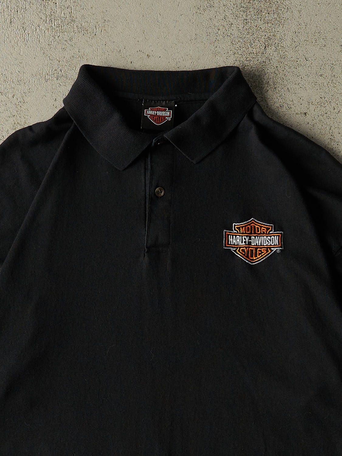 Vintage 90s Black Harley Davidson Calgary Alberta Quarter Button Tee (XL/XXL)