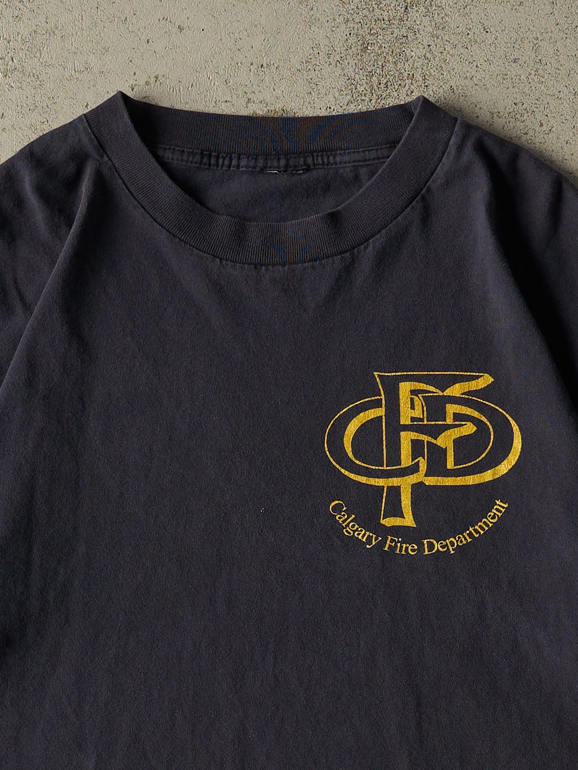 Vintage 90s Navy Blue Calgary Fire Dept Single Stitch Tee (L/XL)