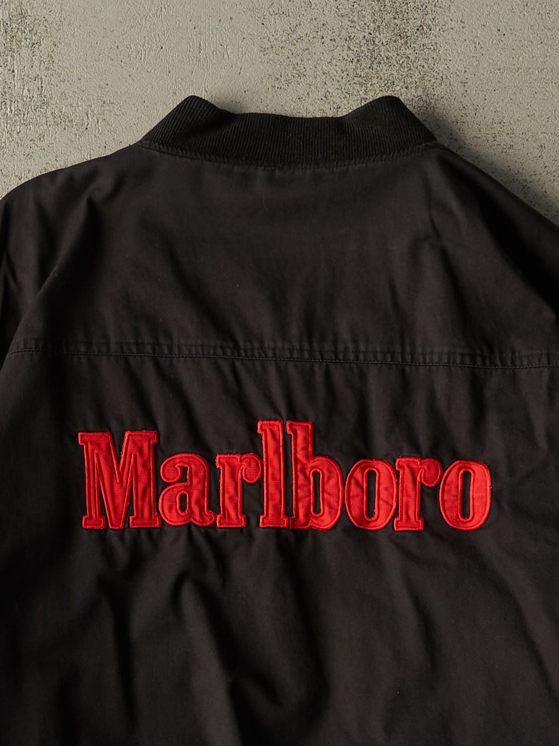 Vintage 90s Black Marlboro Reversible Bomber Jacket (L/XL)