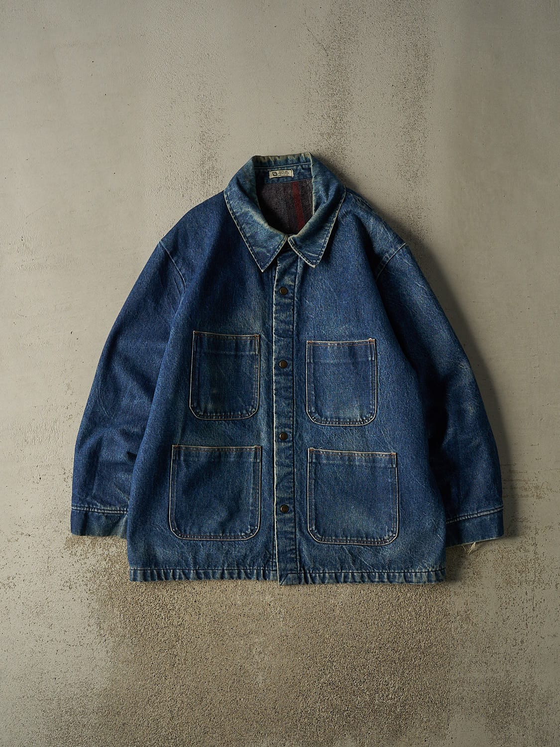 Vintage 80s RARE Dark Wash Blanket Lined Denim Chore Jacket (XXL/XXXL)