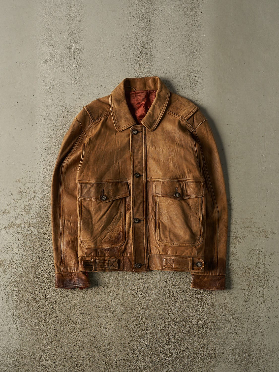 Vintage 70s Brown Leather Bomber Jacket (S/M)