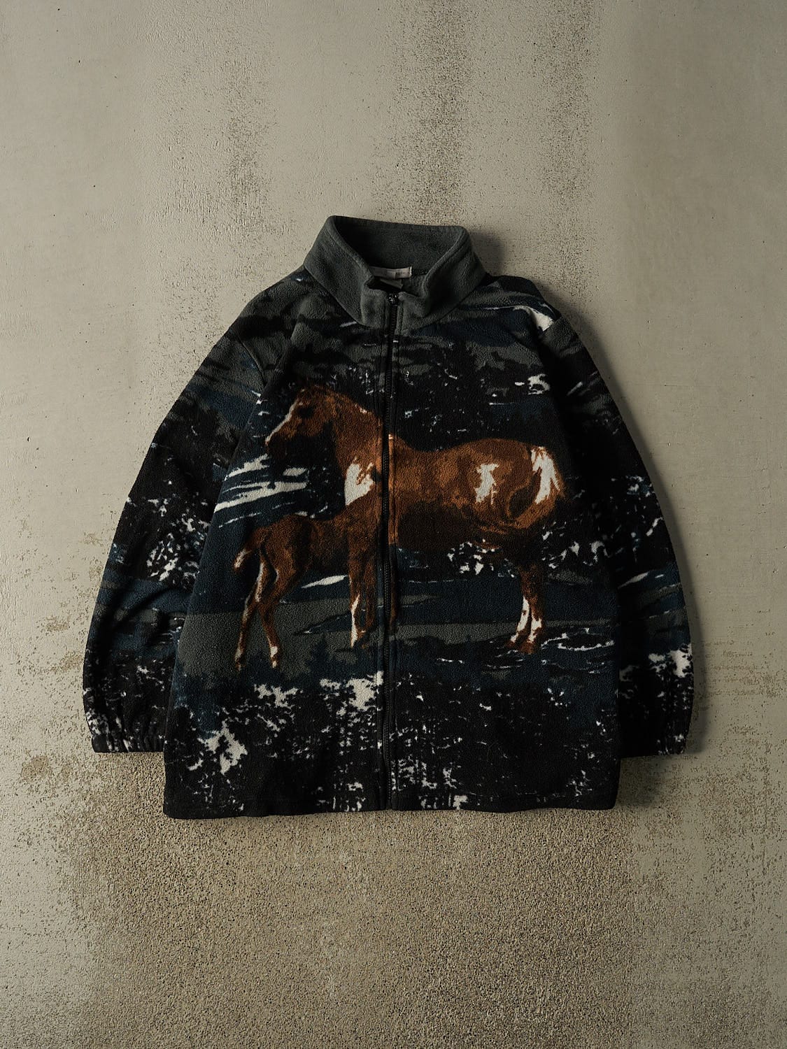 Vintage 90s Black Horse Zip Up Fleece (XL)