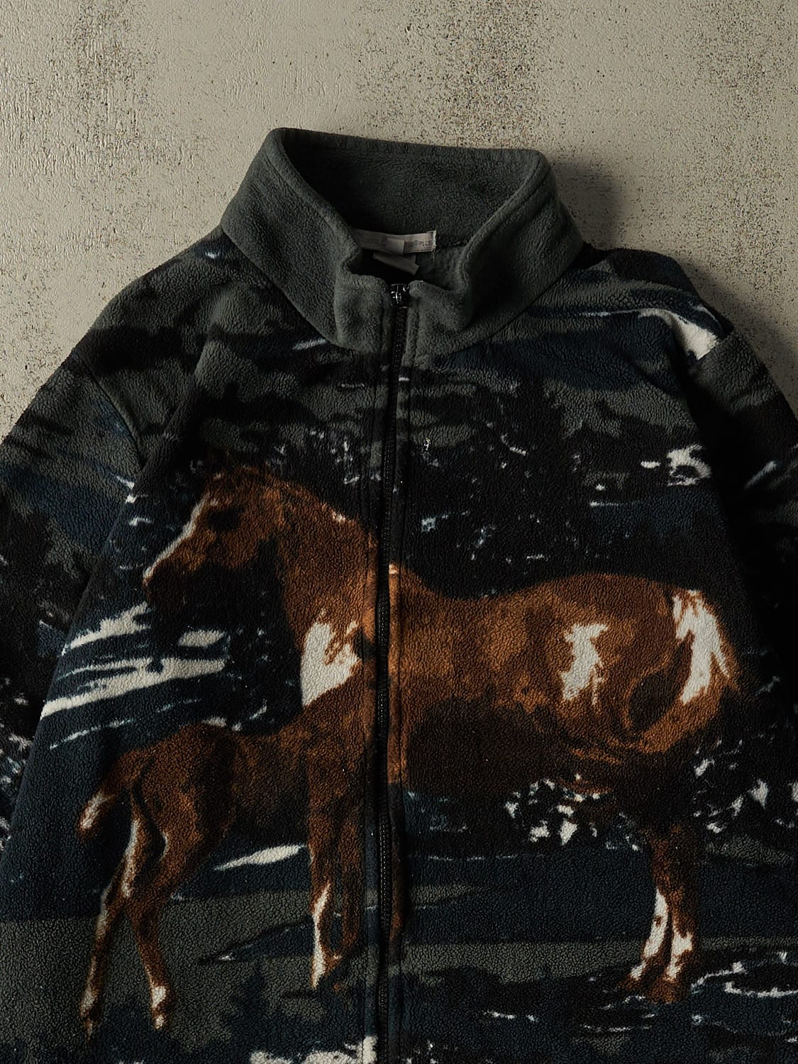 Vintage 90s Black Horse Zip Up Fleece (XL)