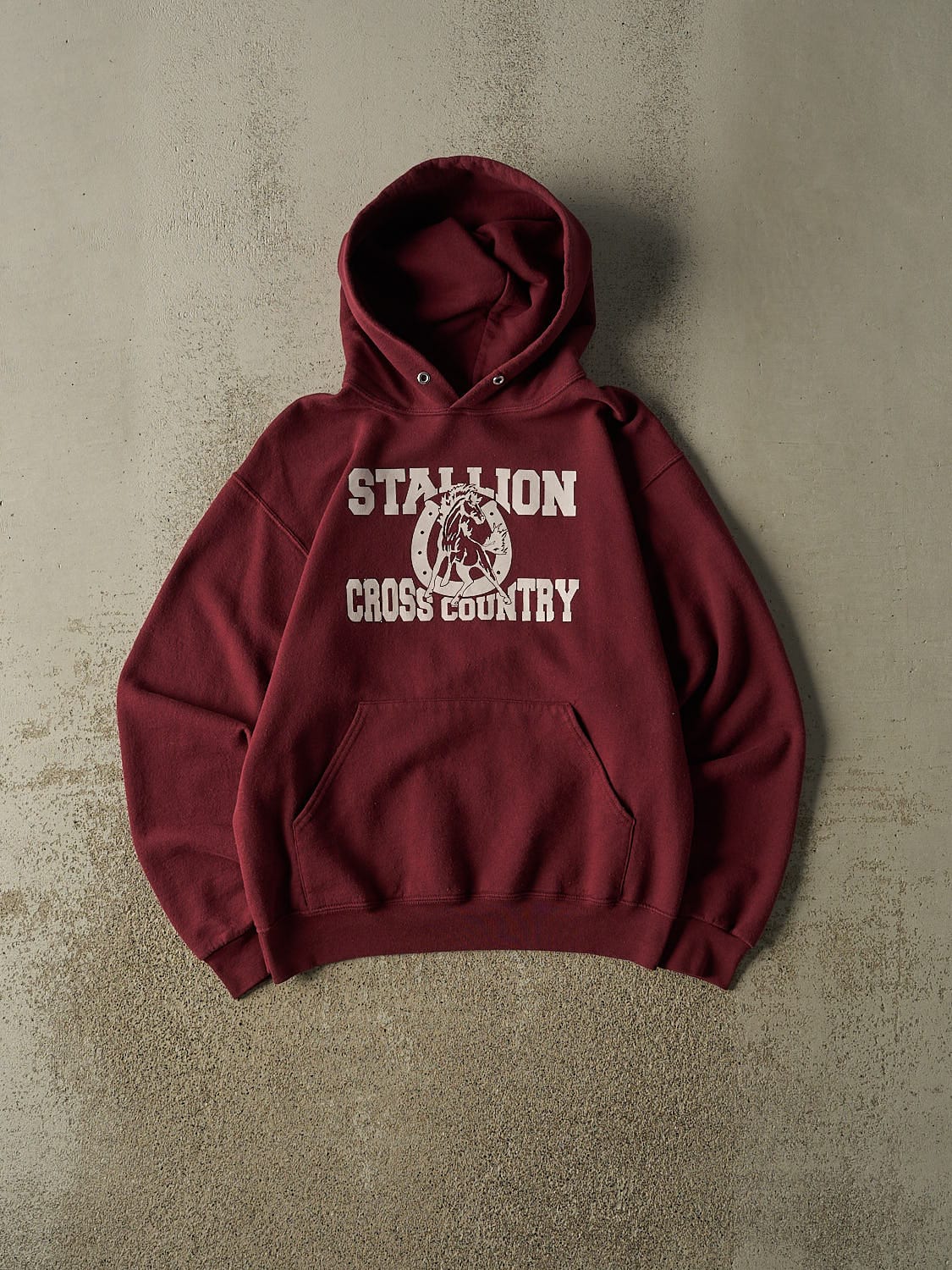Vintage 90s Burgundy Stallion Cross Country Hoodie (M)