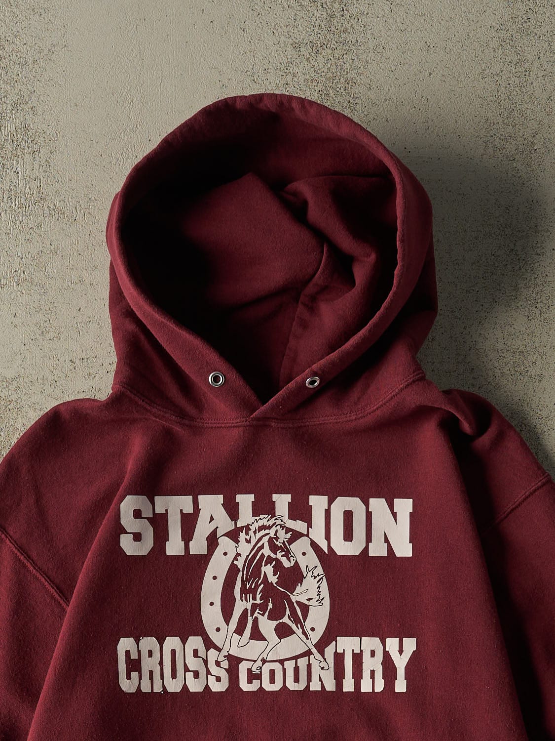 Vintage 90s Burgundy Stallion Cross Country Hoodie (M)