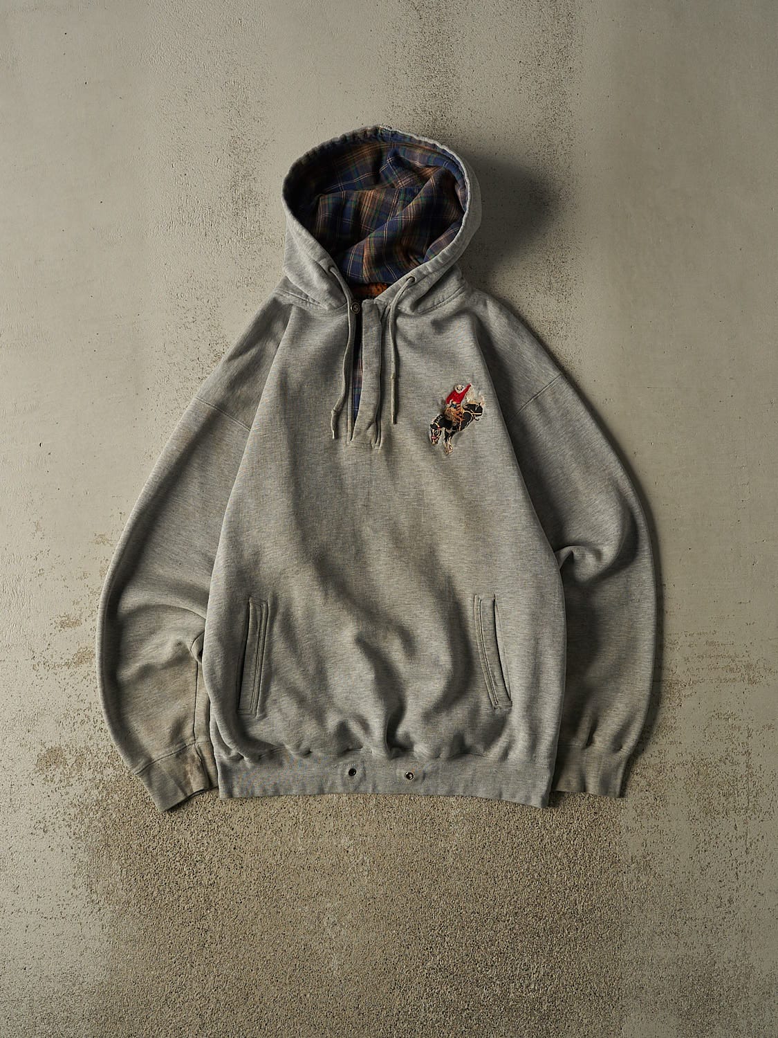 Vintage 90s Grey Cowboy Embroidered Quarter Zip Hoodie (L/XL)