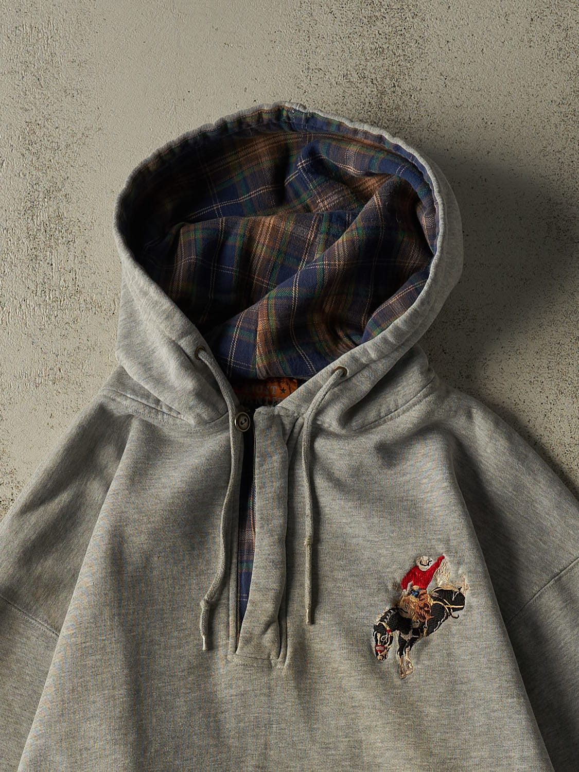 Vintage 90s Grey Cowboy Embroidered Quarter Zip Hoodie (L/XL)