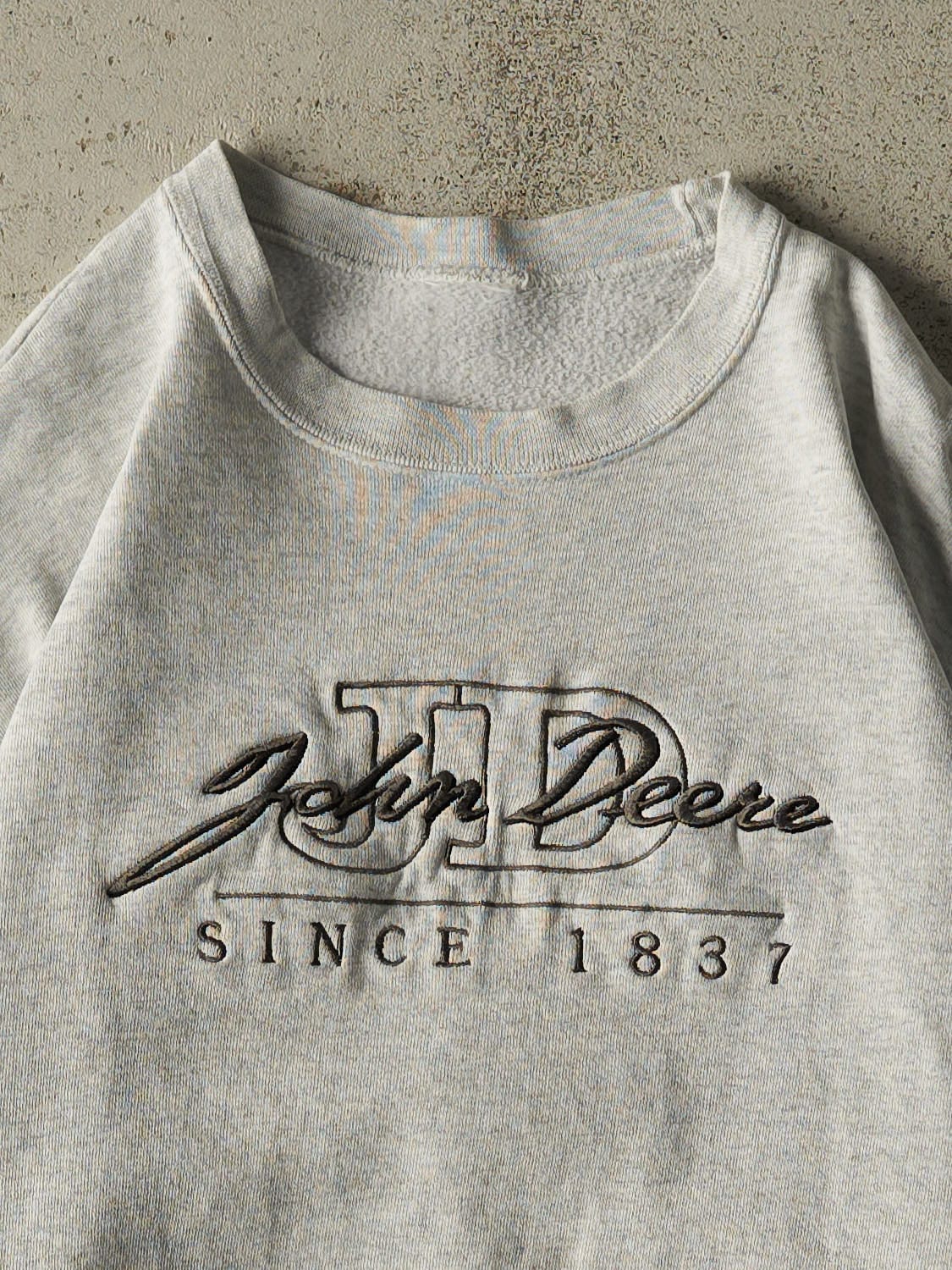 Vintage 90s Heather Grey John Deere Embroidered Crewneck (M/L)