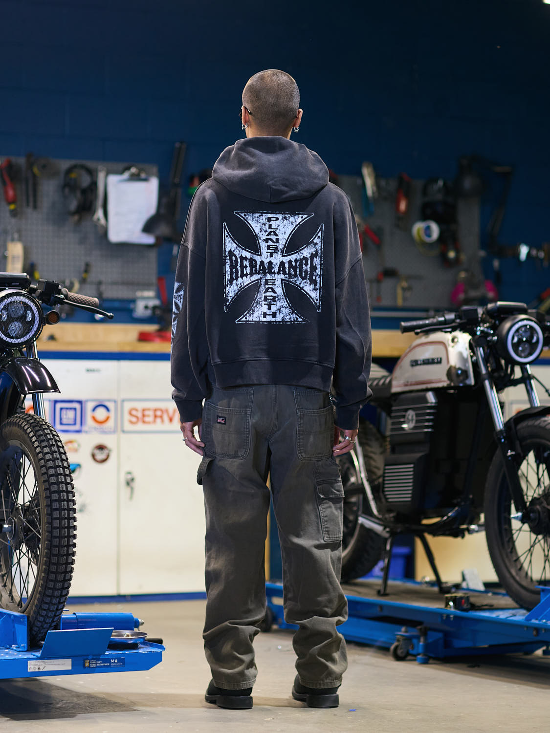 Rebalance The Earth Biker Hoodie - Jet Black