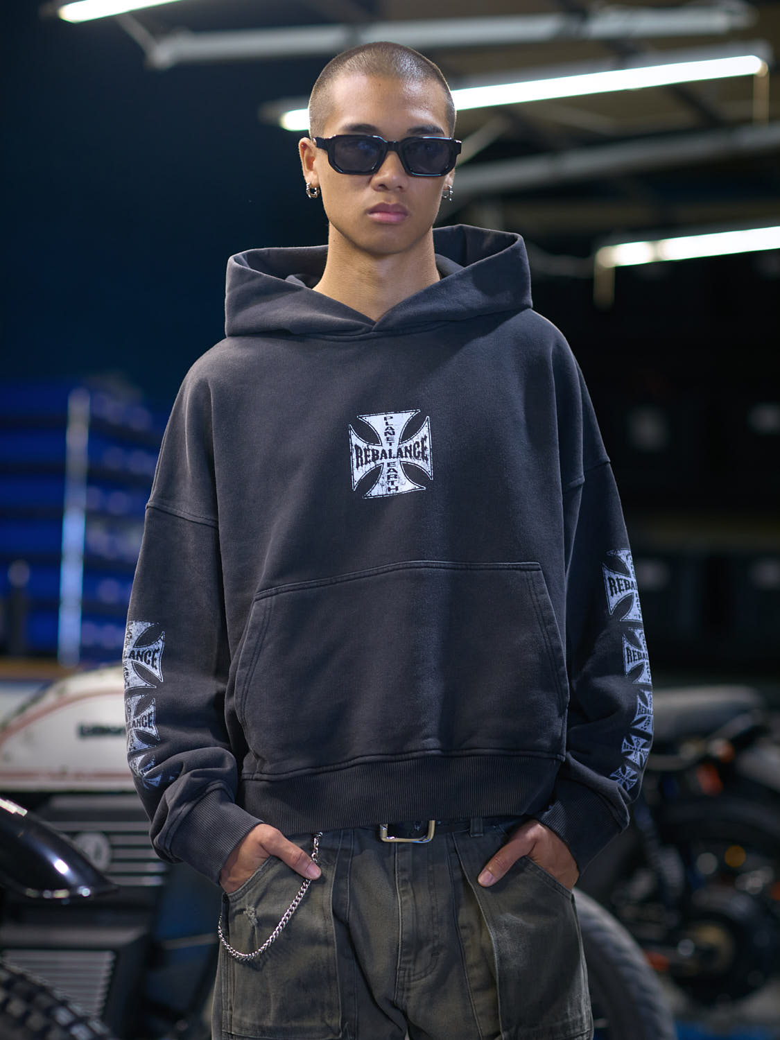 Rebalance The Earth Biker Hoodie - Jet Black