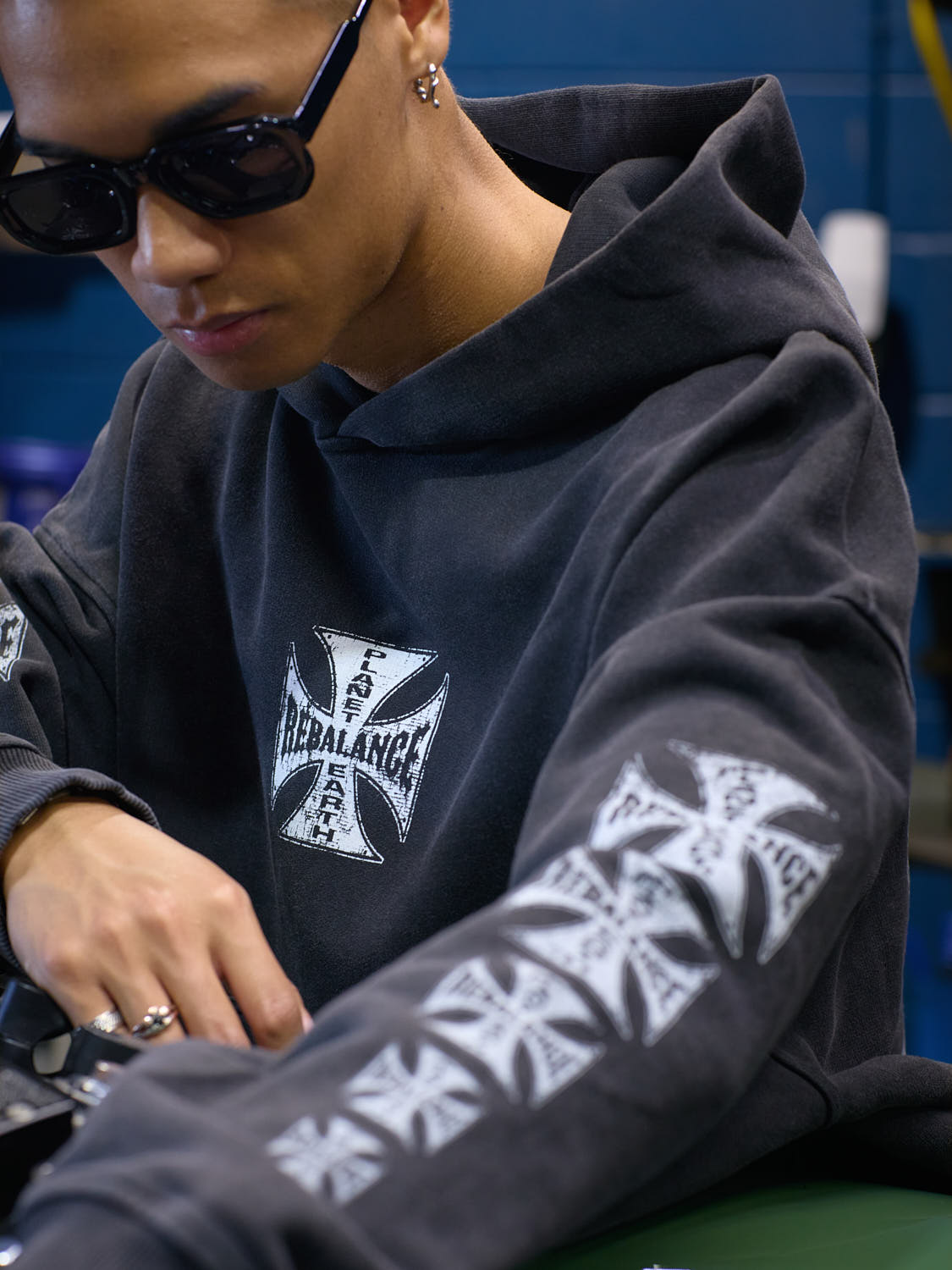 Rebalance The Earth Biker Hoodie - Jet Black