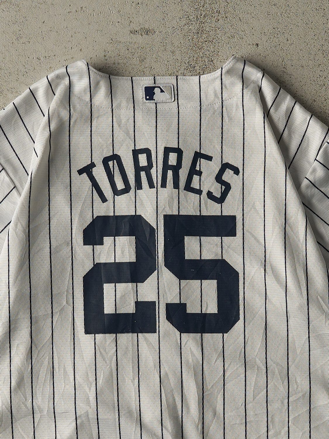 Vintage Y2K White New York Yankees #25 Gleyber Torres Pin Striped Jersey (S/M)