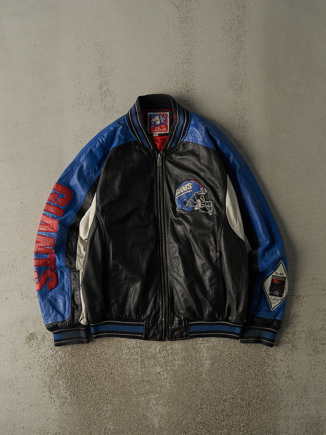 Vintage 90s Black New York Giants Giants G-III Carl Banks Leather Jacket (XL)