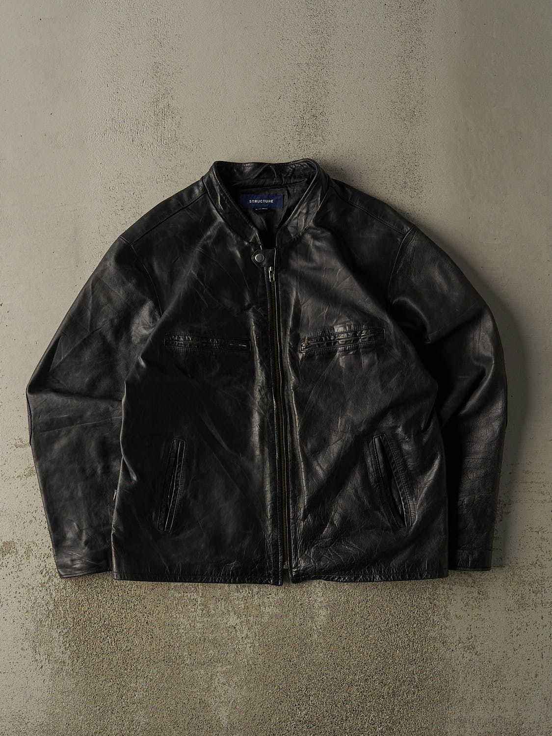 Vintage Y2K Black Structure Leather Jacket (L)