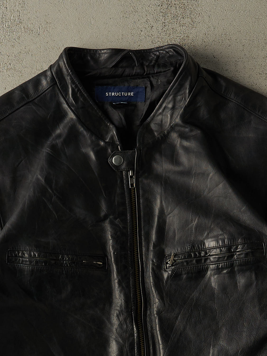 Vintage Y2K Black Structure Leather Jacket (L)