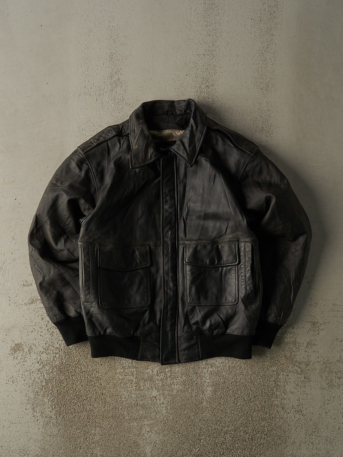 Vintage 90s Faded Black Leather Aviator Style Bomber Jacket (M/L)
