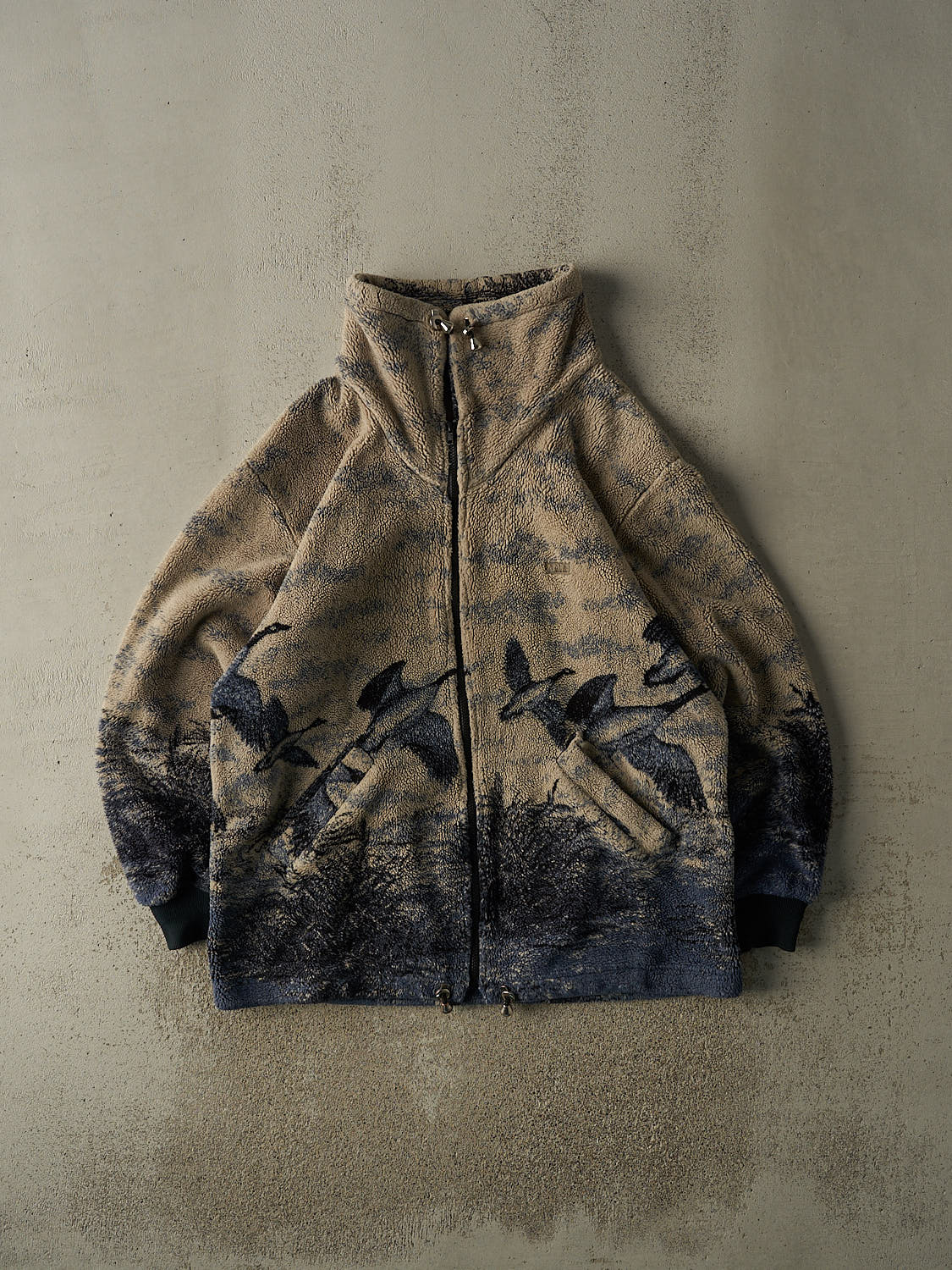 Vintage 90s Beige & Blue Wildlife Fleece Jacket (XXL)