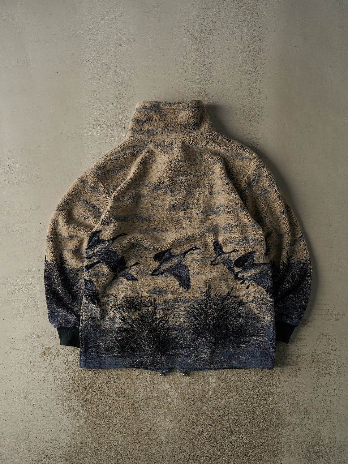 Vintage 90s Beige & Blue Wildlife Fleece Jacket (XXL)