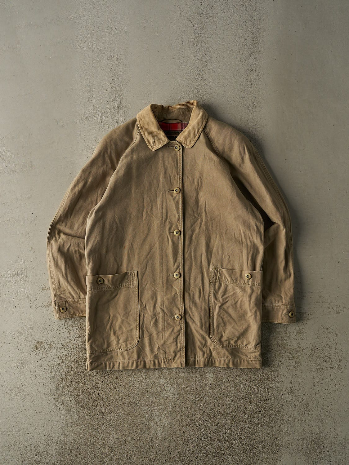 Vintage 90s Beige Eddie Bauer Flannel Lined Chore Jacket (M)