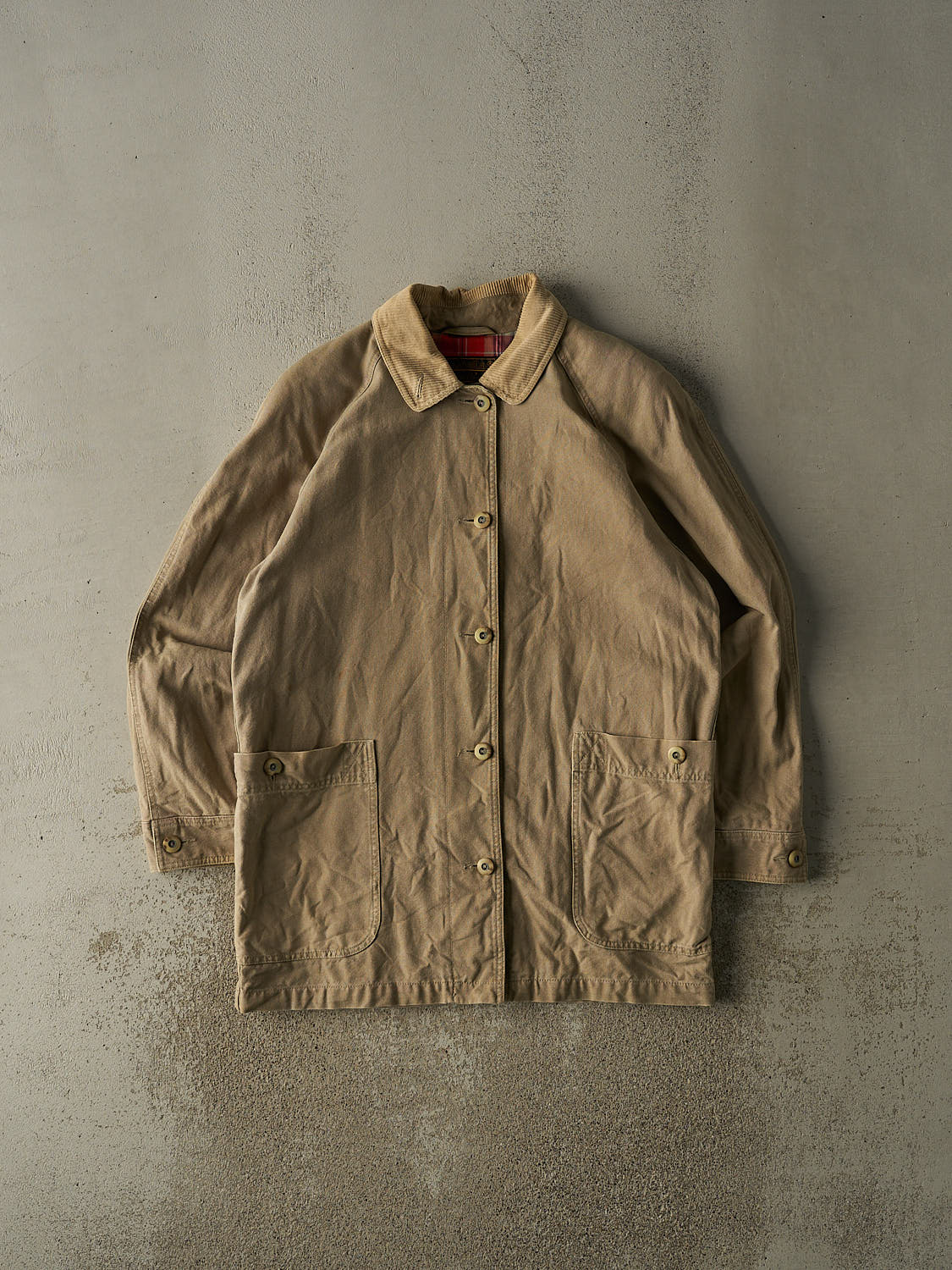 Vintage 90s Beige Eddie Bauer Flannel Lined Chore Jacket (M)