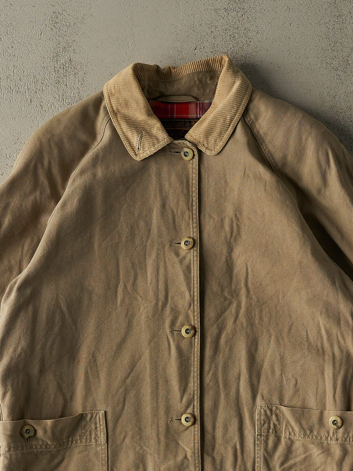 Vintage 90s Beige Eddie Bauer Flannel Lined Chore Jacket (M)