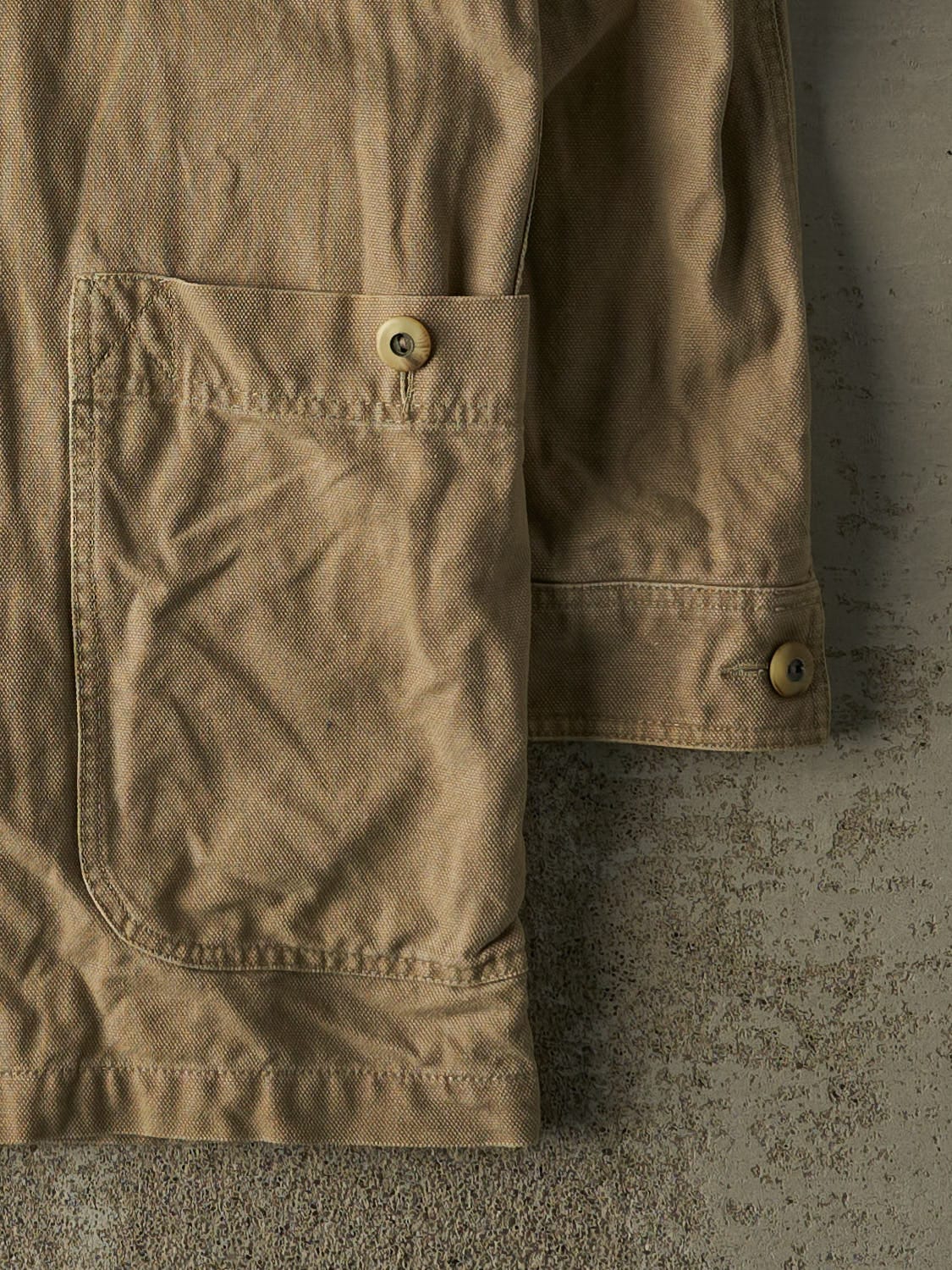 Vintage 90s Beige Eddie Bauer Flannel Lined Chore Jacket (M)