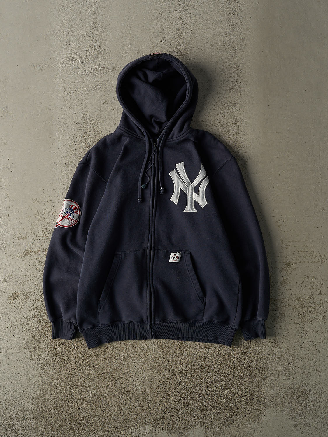 Vintage 90s Navy Blue New York Yankees Embroidered Zip Up Hoodie (M/L)