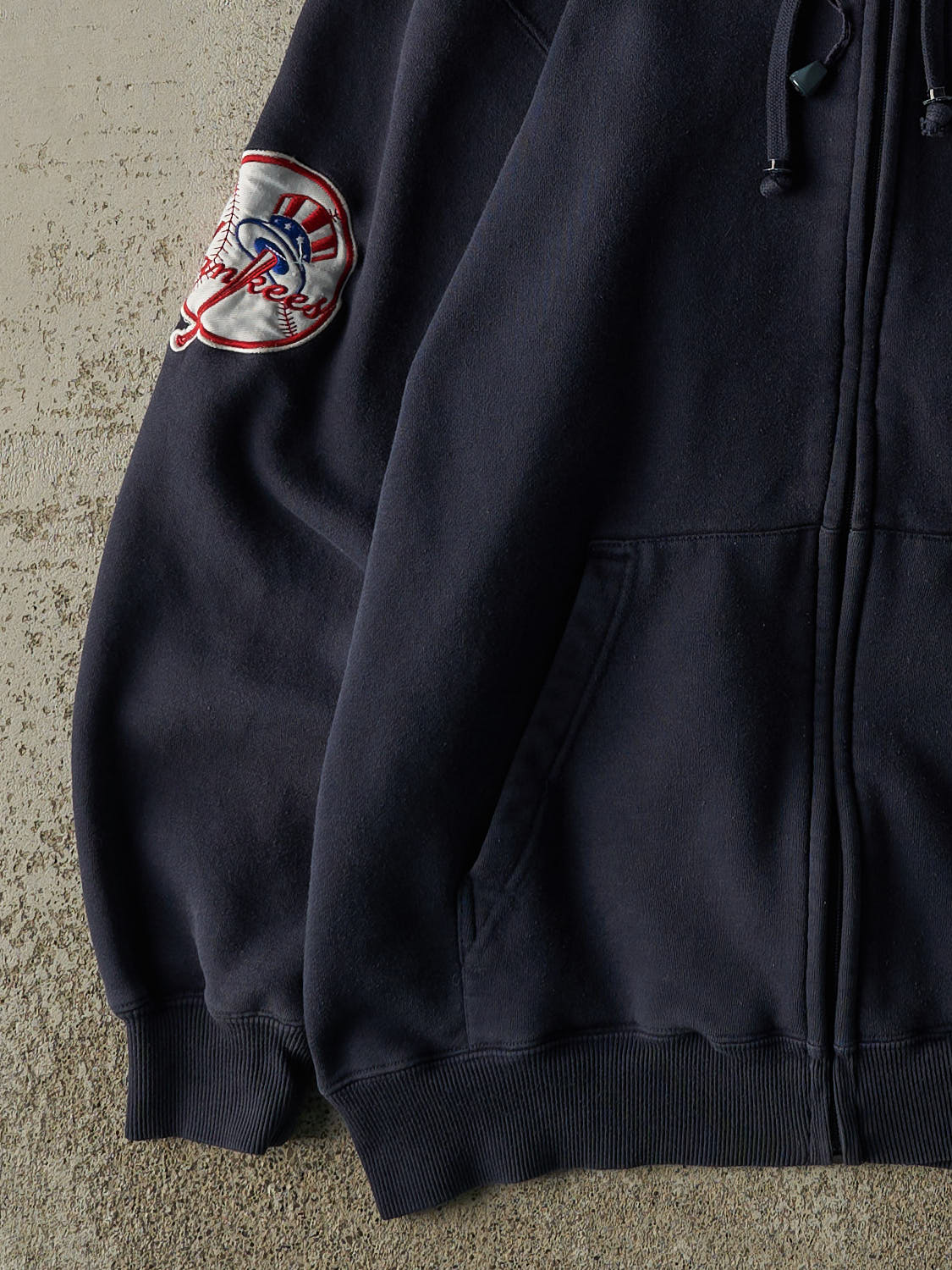 Vintage 90s Navy Blue New York Yankees Embroidered Zip Up Hoodie (M/L)