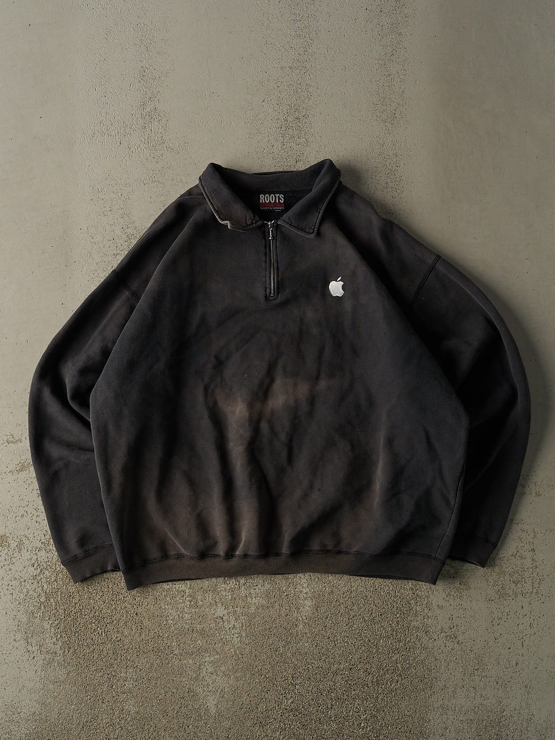 Vintage Y2K Sun Faded Black Roots x Apple Logo Quarter Zip Sweater (XL)