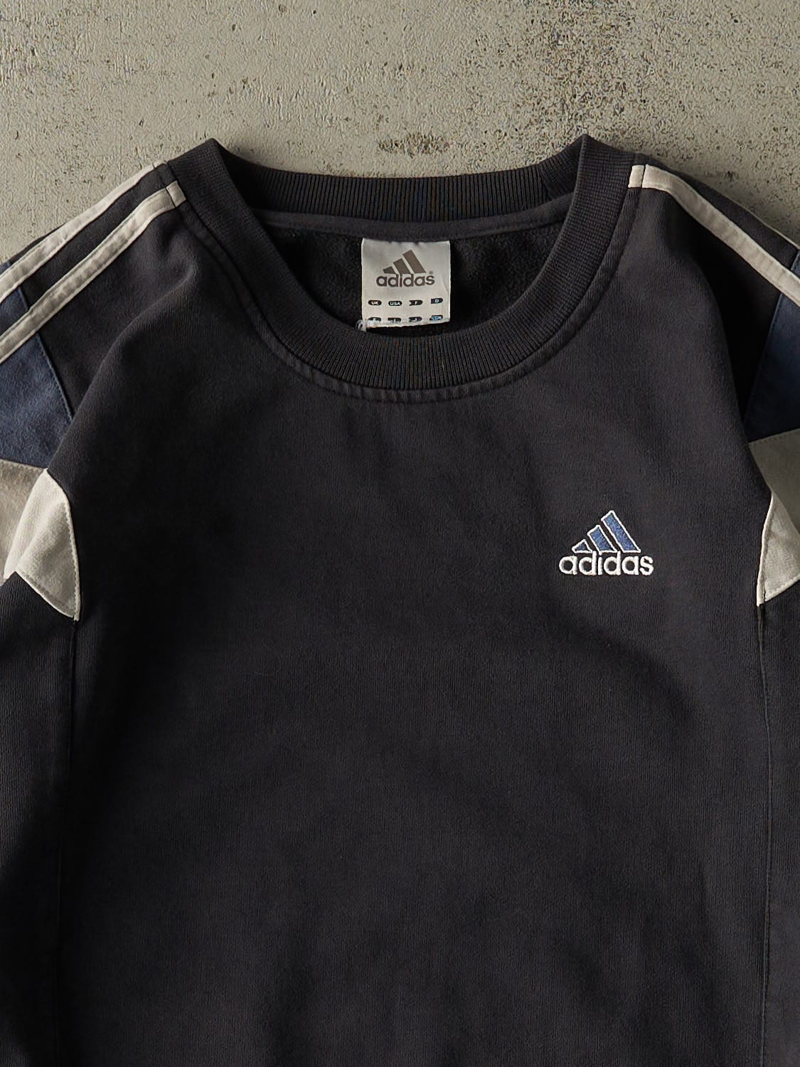 Vintage 90s Navy Blue Adidas Striped Crewneck (S)