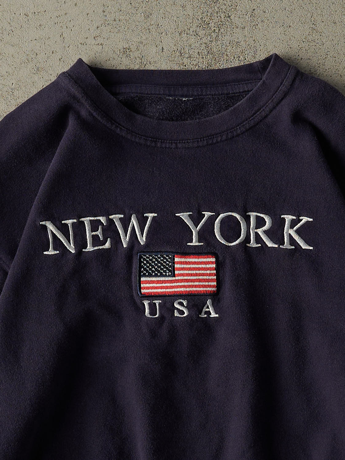 Vintage 90s Navy Blue New York Embroidered Crewneck (XS/S)