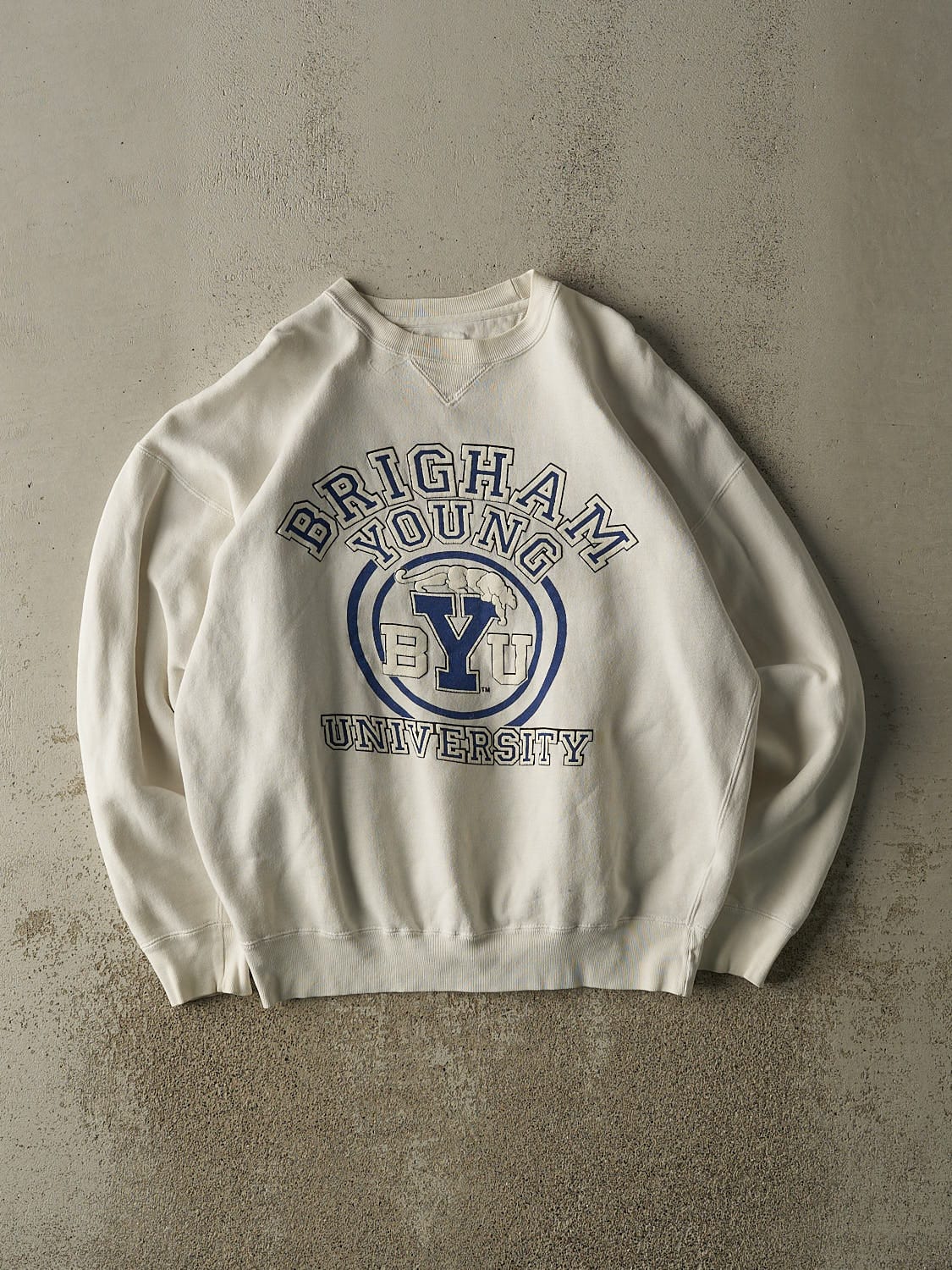 Vintage 90s White Brigham Young University Crewneck (L/XL)