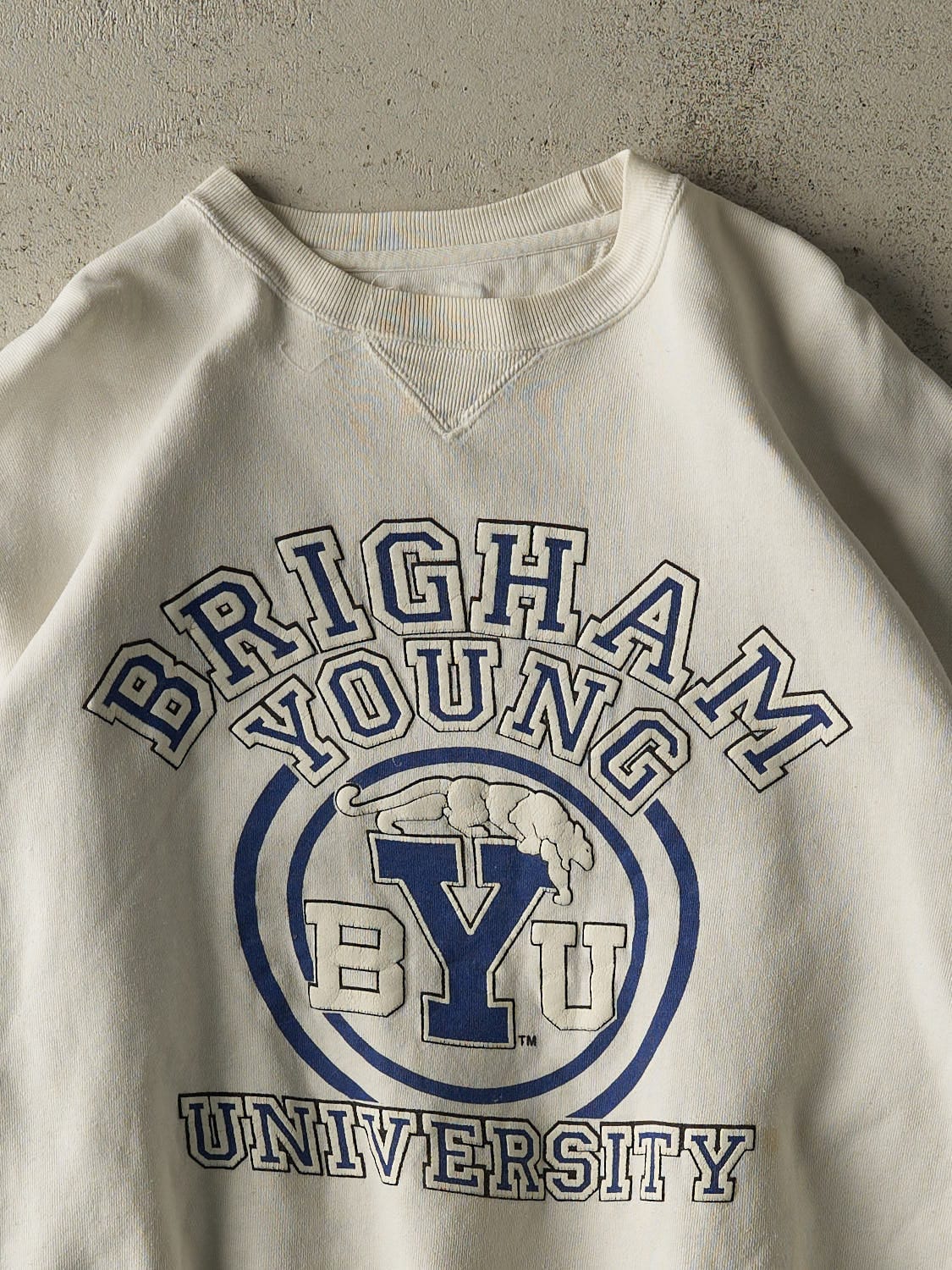 Vintage 90s White Brigham Young University Crewneck (L/XL)