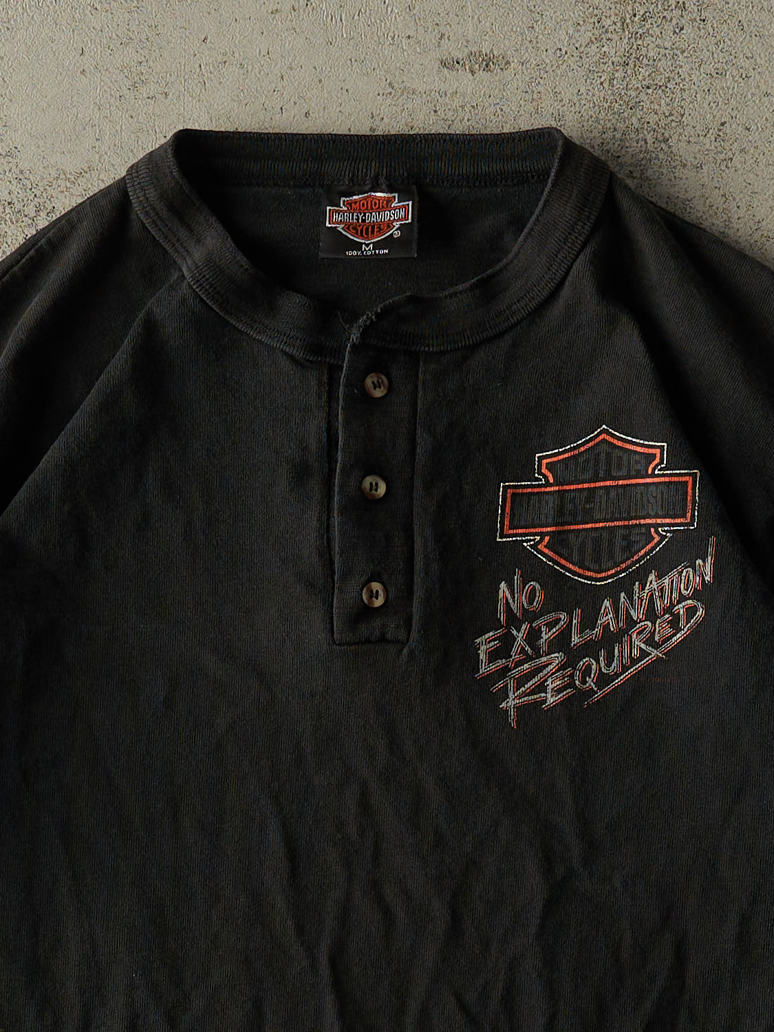 Vintage 90' Black Harley Davidson Quarter Button Tee (M/L)