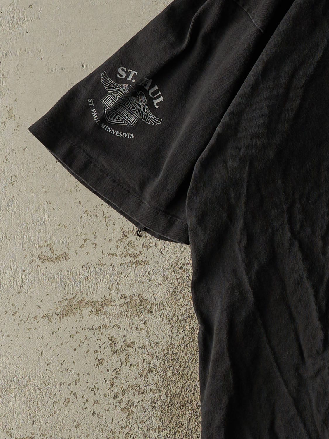 Vintage 01' Black Harley Davidson Pocket Quarter Button Tee (L/XL)