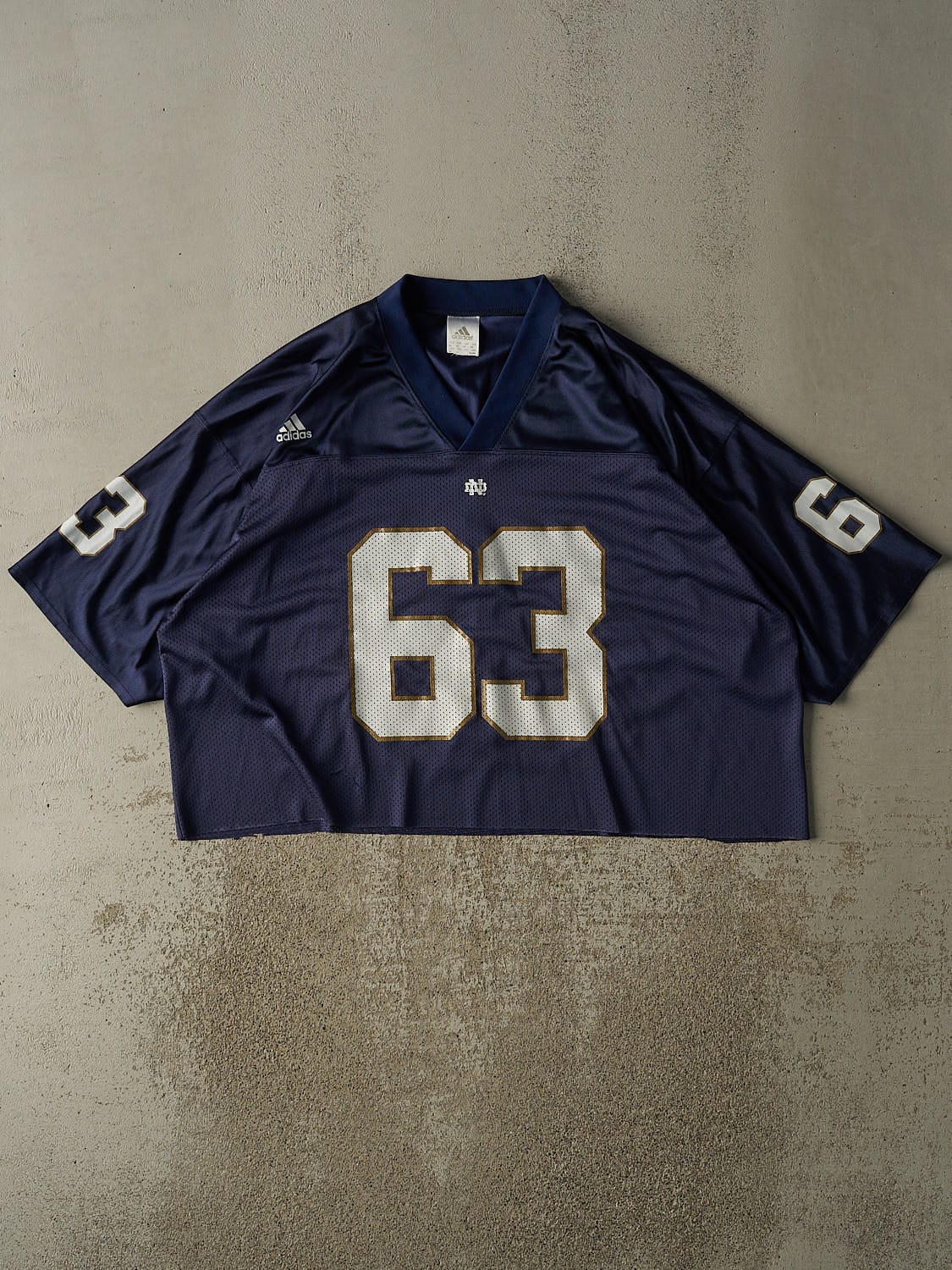 Vintage 90s Navy Blue Adidas University of Notre Dame Cropped Football Jersey (XL)