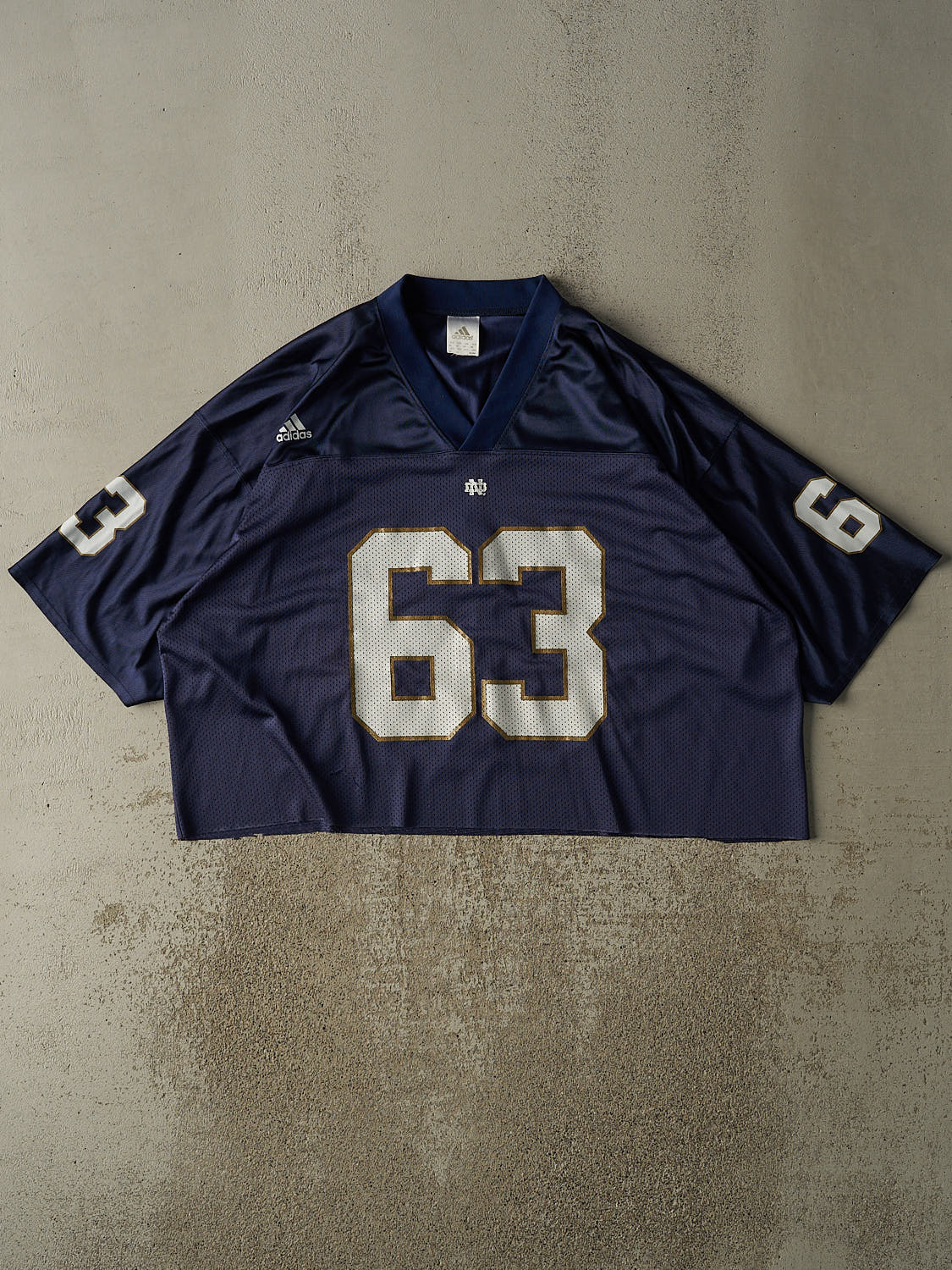Vintage 90s Navy Blue Adidas University of Notre Dame Cropped Football Jersey (XL)