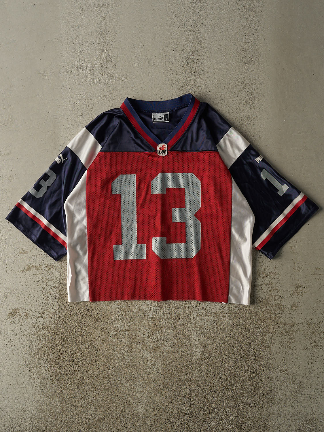 Vintage 90s Red, Blue & White Montreal Alouettes Cropped Football Jersey (M/L)