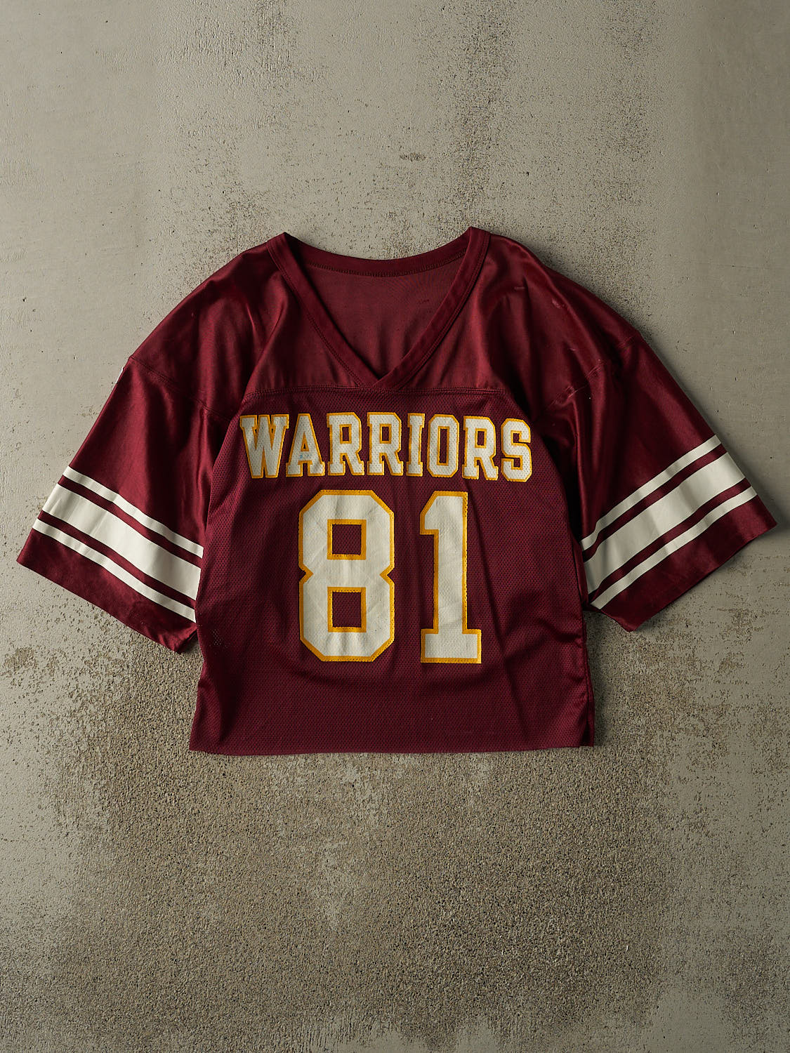 Vintage 90s Burgundy Russell Athletic Warriors Cropped Football Jersey (S)