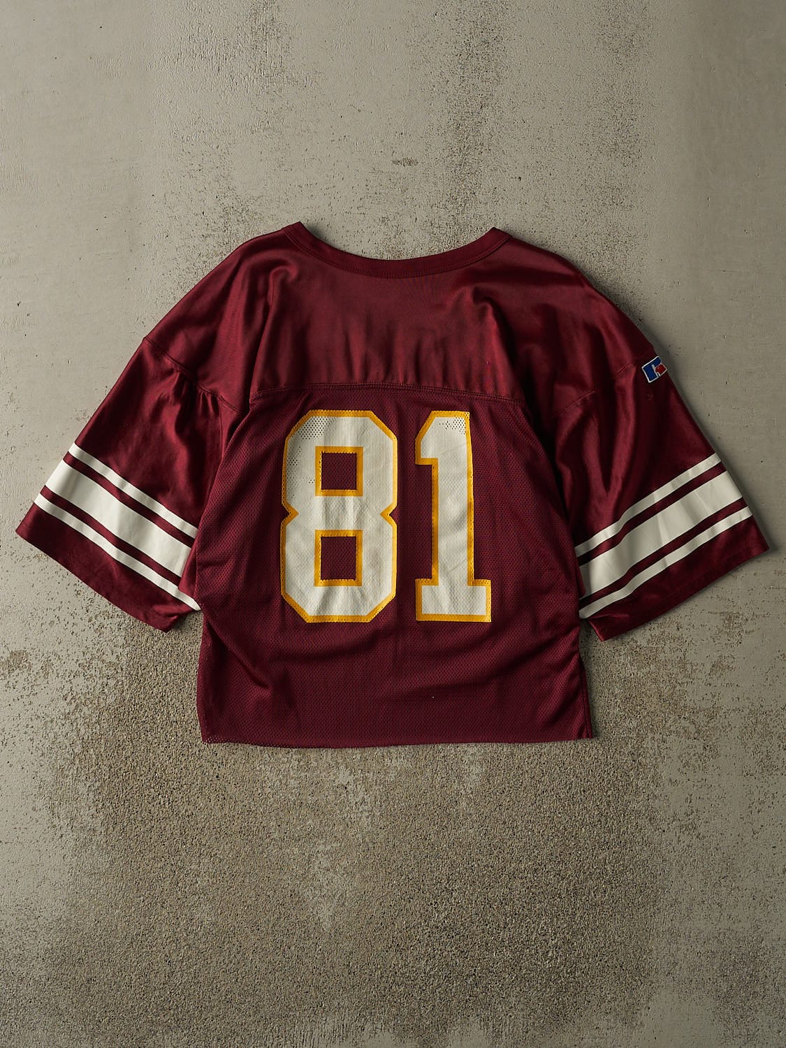 Vintage 90s Burgundy Russell Athletic Warriors Cropped Football Jersey (S)