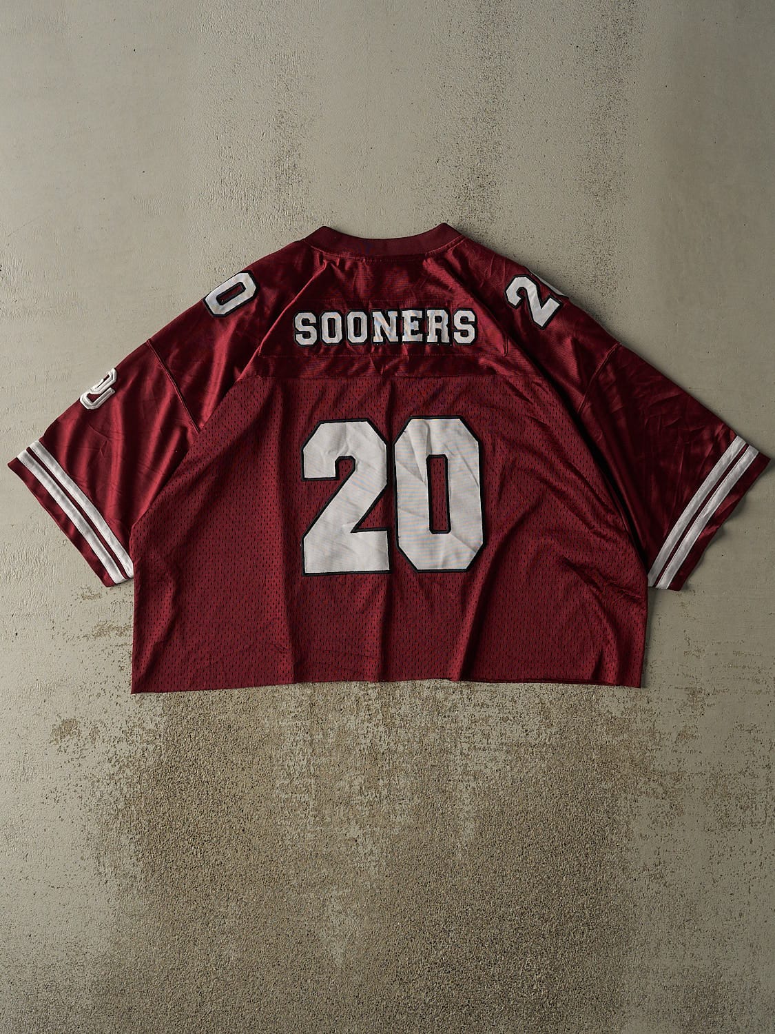 Vintage 90s Burgundy University of Oklahoma Cropped Football Jersey (L/XL)
