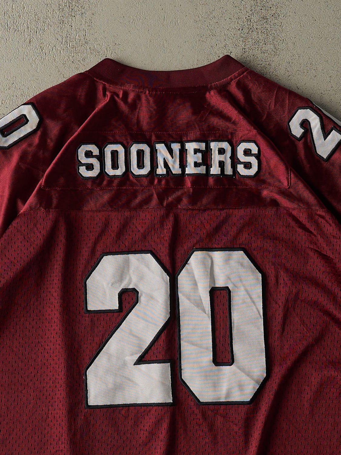 Vintage 90s Burgundy University of Oklahoma Cropped Football Jersey (L/XL)