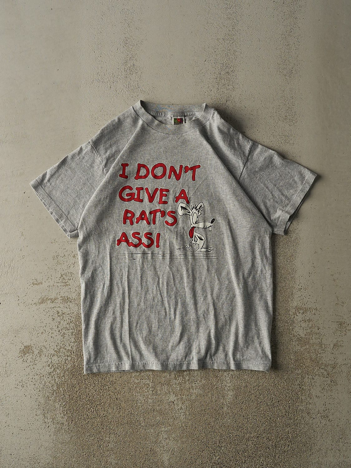 Vintage 90s Grey "I Don't Give A Rats Ass" Slogan Tee (L)